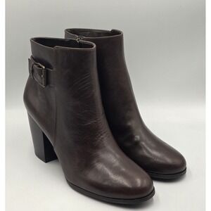 Isaac Mizrahi IMSALLY Womens Size 10M Leather Ankle Boots Brown QVC A234307